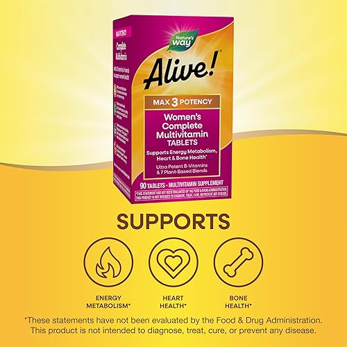 Miniatura 4 de Nature's Way Alive! Max3 Potency Multivitamínico para mujer, vitaminas B de alta potencia, 90 tabletas