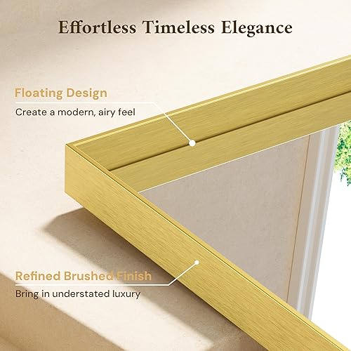 Miniatura 4 de TETOTE Espejo de baño dorado cepillado de 40 x 30 pulgadas, espejo rectangular con marco dorado para tocador de baño, espejo de pared grande y Oro