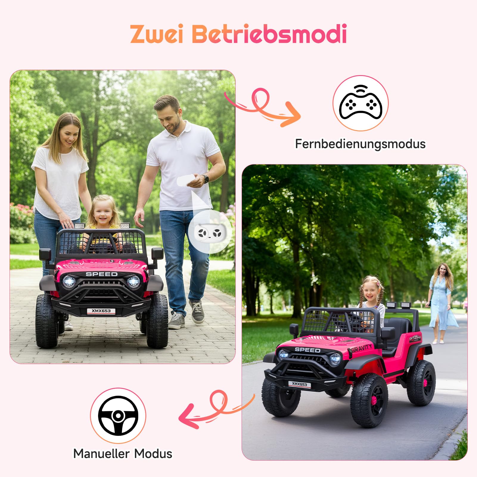 HAUSPROFI Elektroauto für Kinder, Elektro Kinderauto mit Fernbedienung, 12V 4,5AH Batterie, Geschwindigkeitsstufen, Musik, Bluetooth, LED-Leuchten und Sicherheitsgurt, für Kinder ab 3-6 Jahren (Rosa)