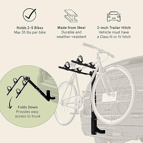 Miniatura 2 de Retrospec Lenox 2-5 - Soporte de enganche de bicicleta para automóviles, camiones, SUV con enganche de 2 pulgadas  Marco de acero plegable con