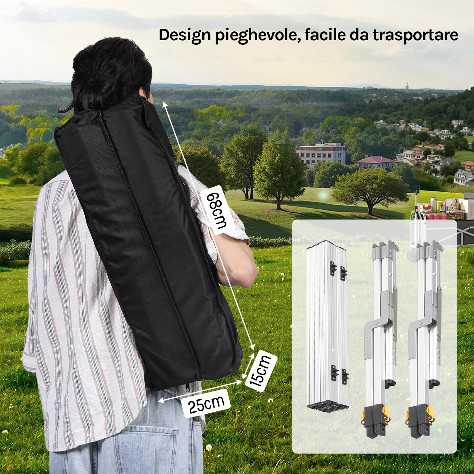 WOLTU Tavolo da Campeggio Pieghevole Leggero, Tavolo da Esterno Portatile, Altezza Regolabile, Tavolo da Giardino con Piano Arrotolabile in Alluminio, Borsa Portaoggetti, Carico 50kg,Argento