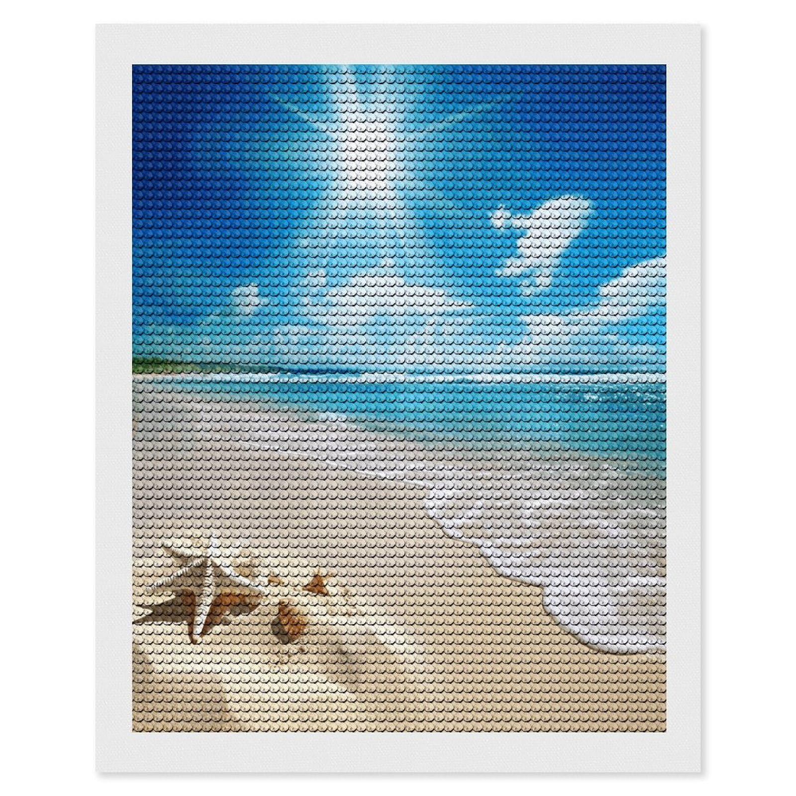 FekiLoot Bright Sunshine Summer Beach Paint by Numbers Kit for Adults Beginner DIY Diamond Dots Paintings Round Full Drill Diamond Art Kits Picture Diamond Art Painting Kits for Home Decor 16"x20"