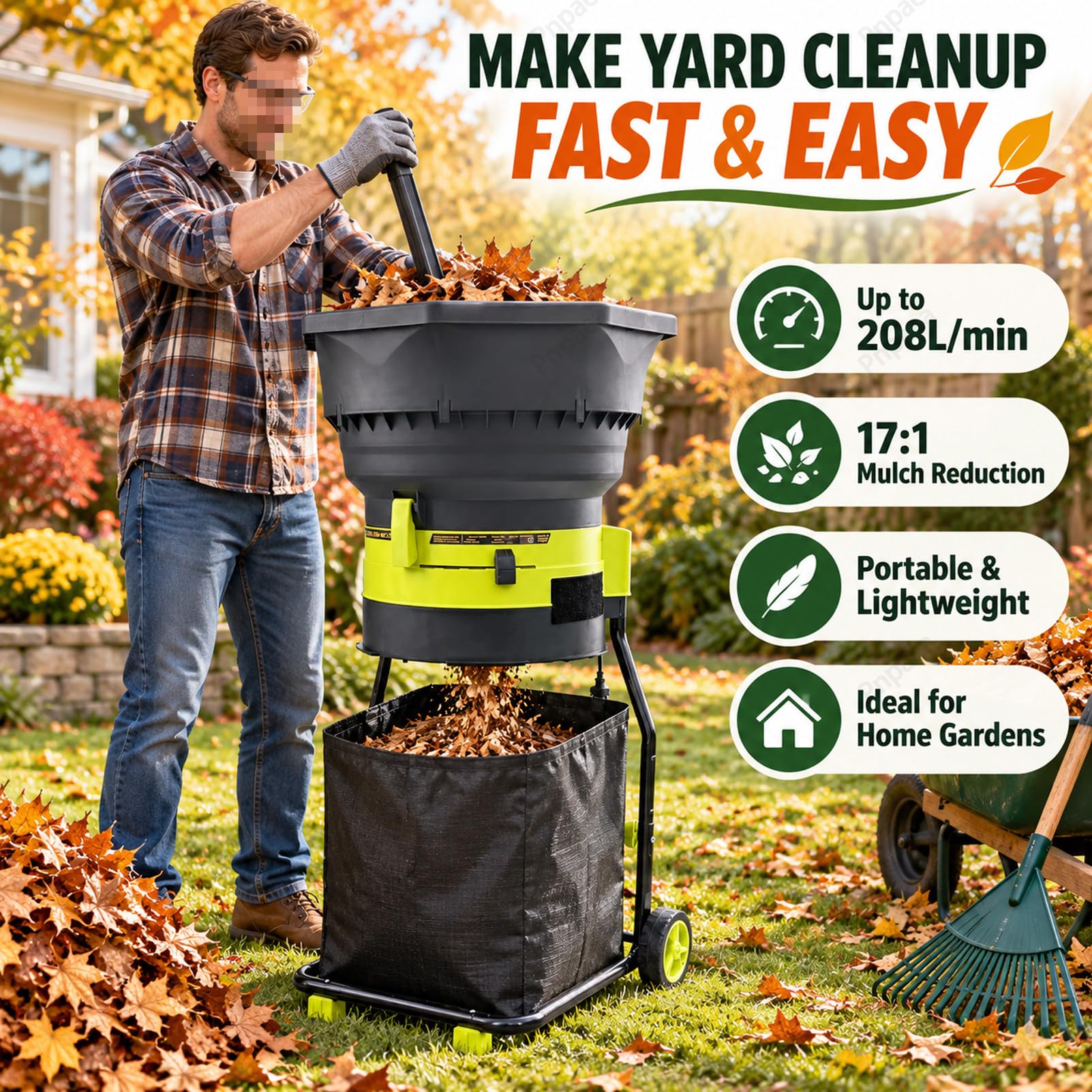 Broyeur De Jardin éLectrique 2 500 W, Vitesse De Rotation De 8 000 Tr/Min,