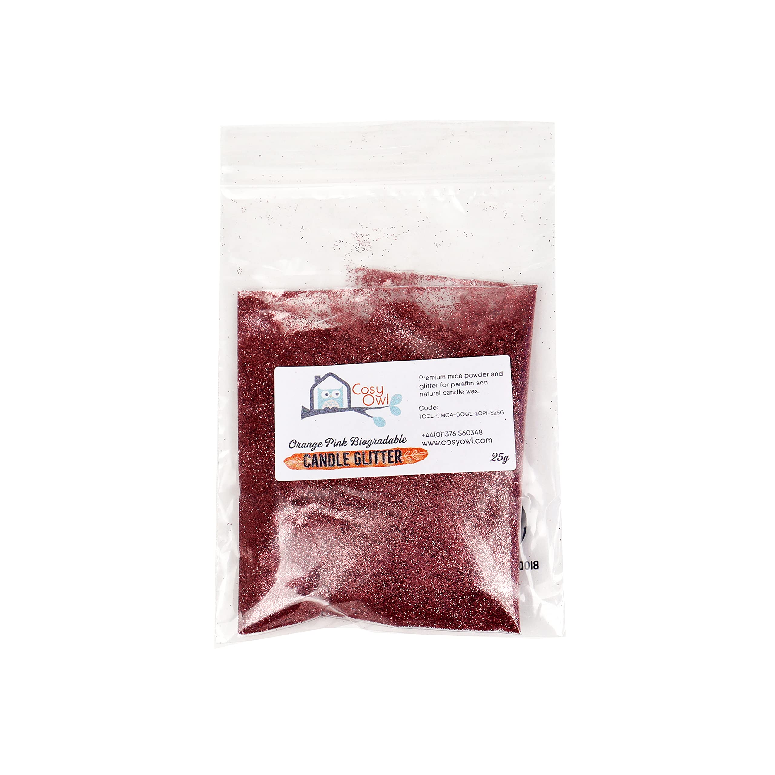 Cosy Owl Biodegradable Glitter 25g - for Candle/Wax Melt Making - (Orange Pink)