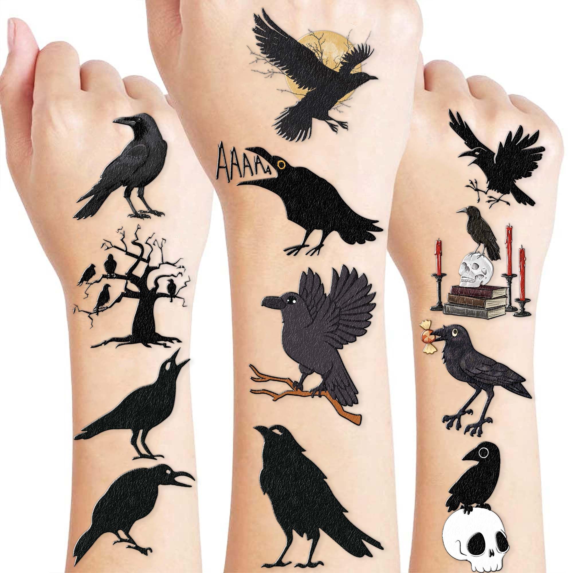 96 PCS Crow Bird Temporary Tattoos Pre-Cut for Kids Boys Girls