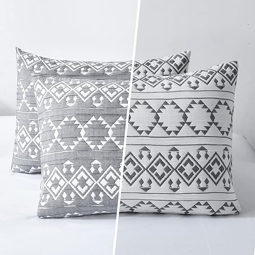 Miniatura 4 de Jupitex Colcha de jacquard a rayas, tamaño King de 106 x 96 pulgadas, 3 piezas, edredón acolchado suave, ligero, transpirable, bicolor, reversible,