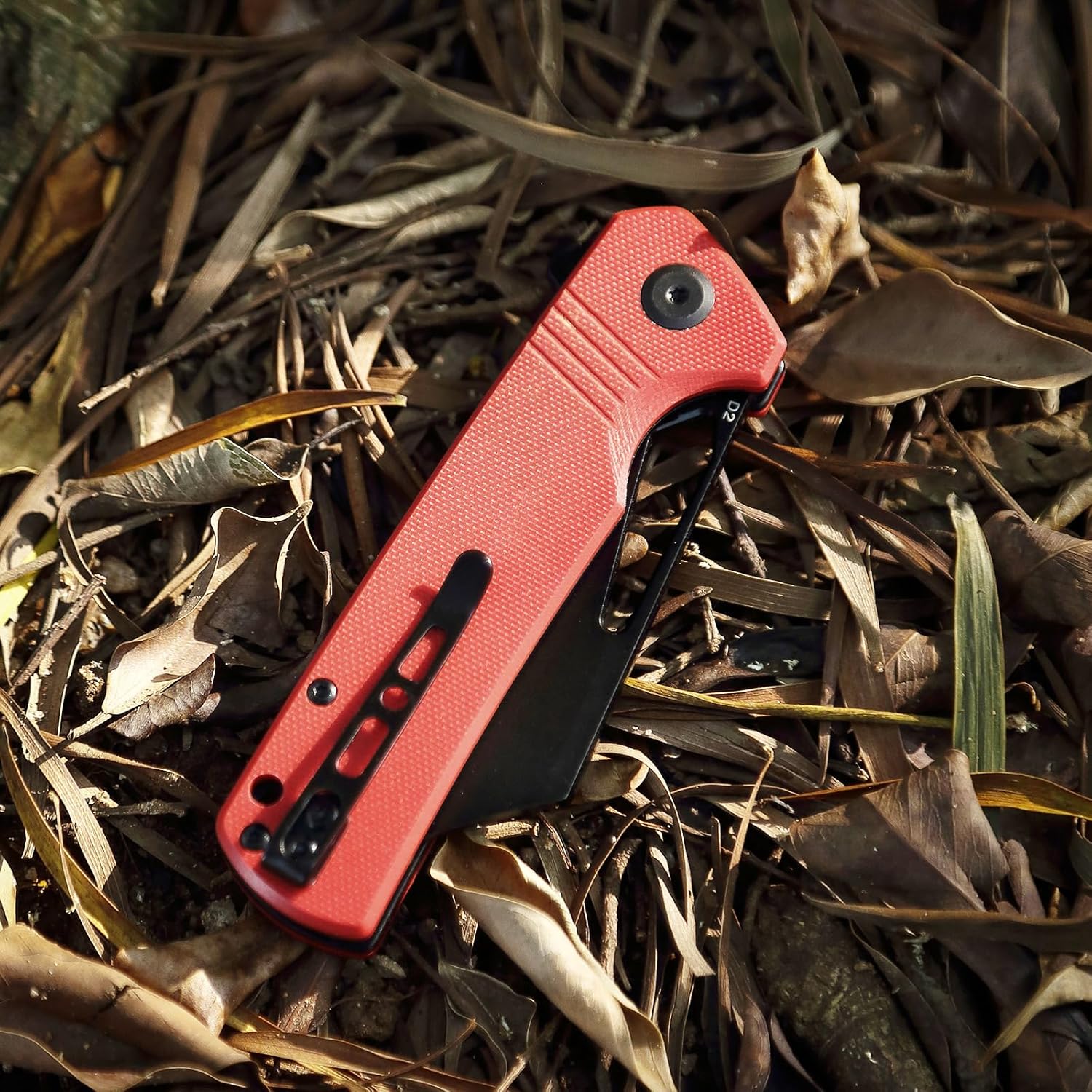 D2 Steel Pocket Folding Knife Cleaver - 3.54" Black Blade G10 Handle with Reversible Clip, Liner Lock, Camping EDC Flipper Knives for Men & Women, Red