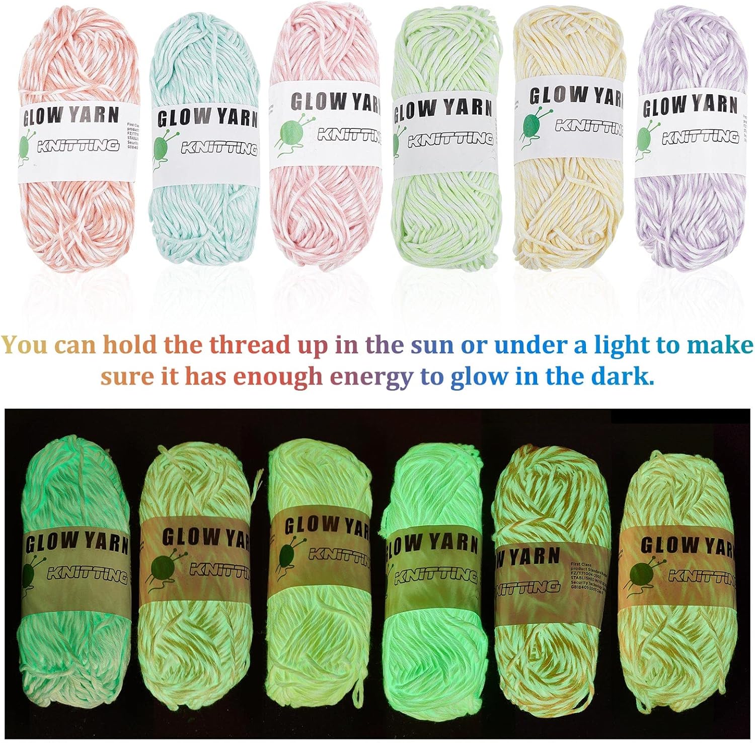 WEBEEDY 6 Rolls Glow in The Dark Yarn Luminous Yarn Knitting Yarn for Crocheting DIY Arts Crafts Sewing Supplies Arts Crafts Sewing Thread Party Supplies