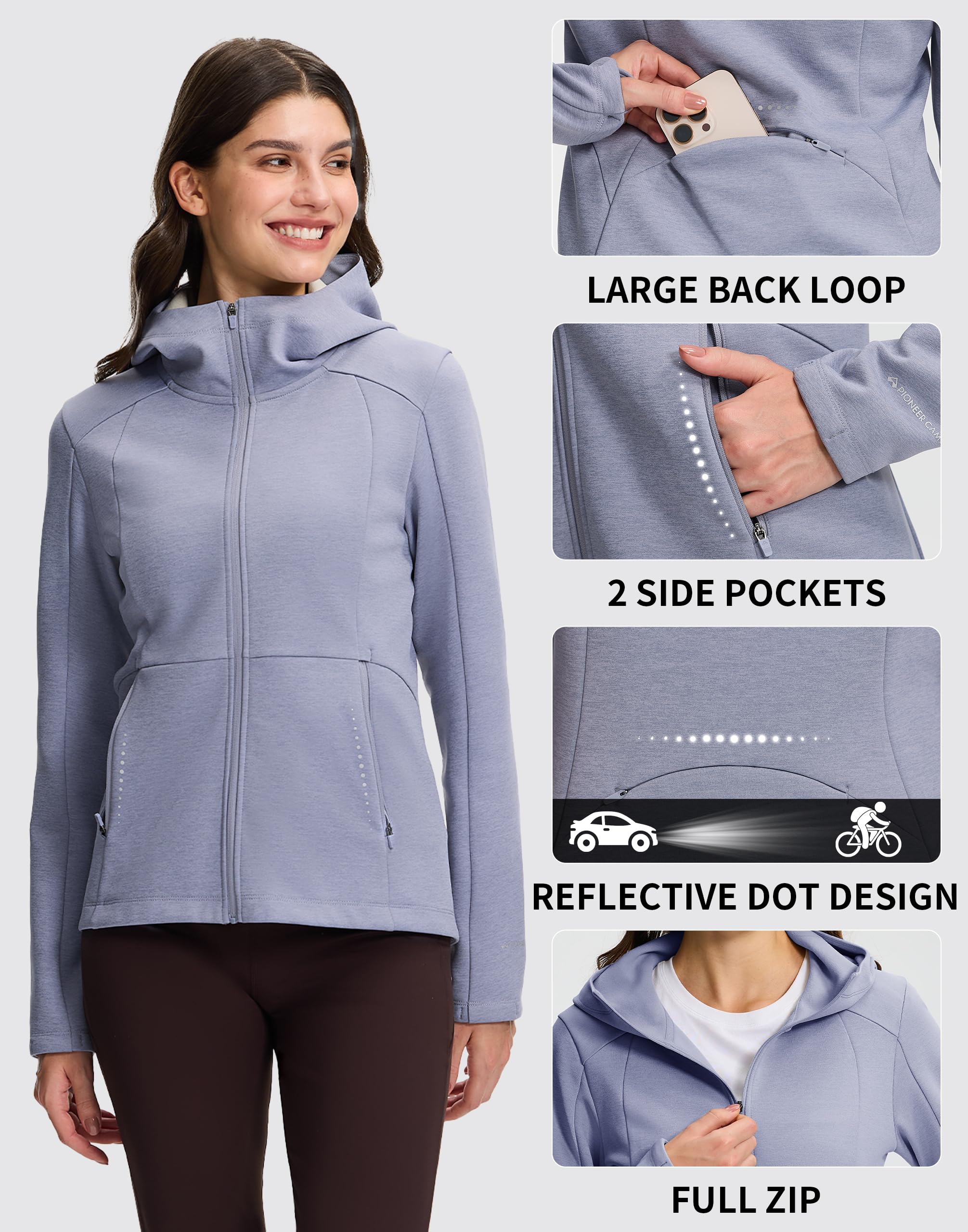 Pioneer Camp Fahrradjacke Damen mit Kapuze, Fleece Gefüttert Fleecejacke Warm, Winddicht und Atmungsaktiv Outdoor Damenjacke Reflektierend für Fahrrad, Laufen und Freizeit
