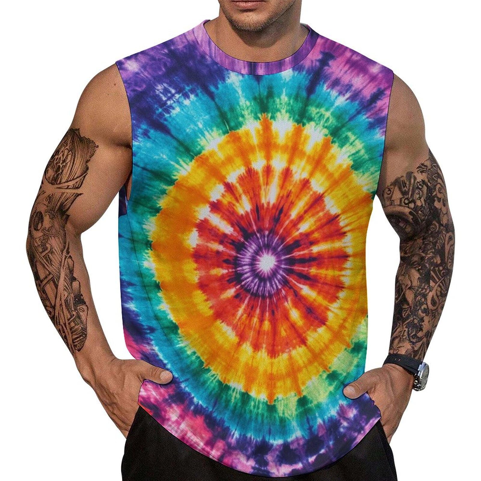 Mens Tank Tops Summer Colorful Tie-Dye Printed Casual Lightweight Muscle Sleeveless T Shirts