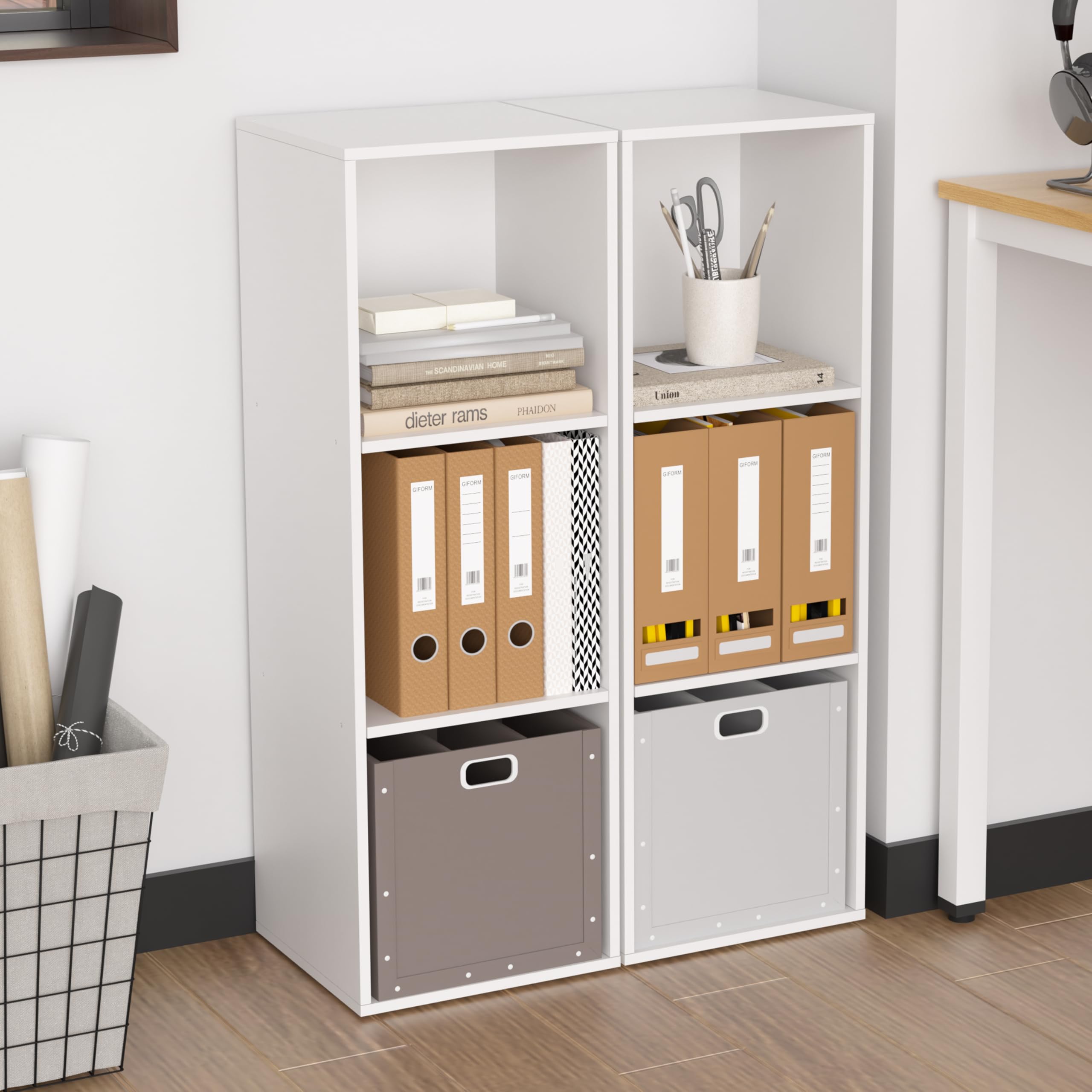 Bibliothèque Étagère à 3 Niveaux, Meuble Cube de Rangement, Marron | Bibliotheque Étroite Ouverte, Colonne Meuble de Rangement pour Salon, Chambre, Bureau, Bois