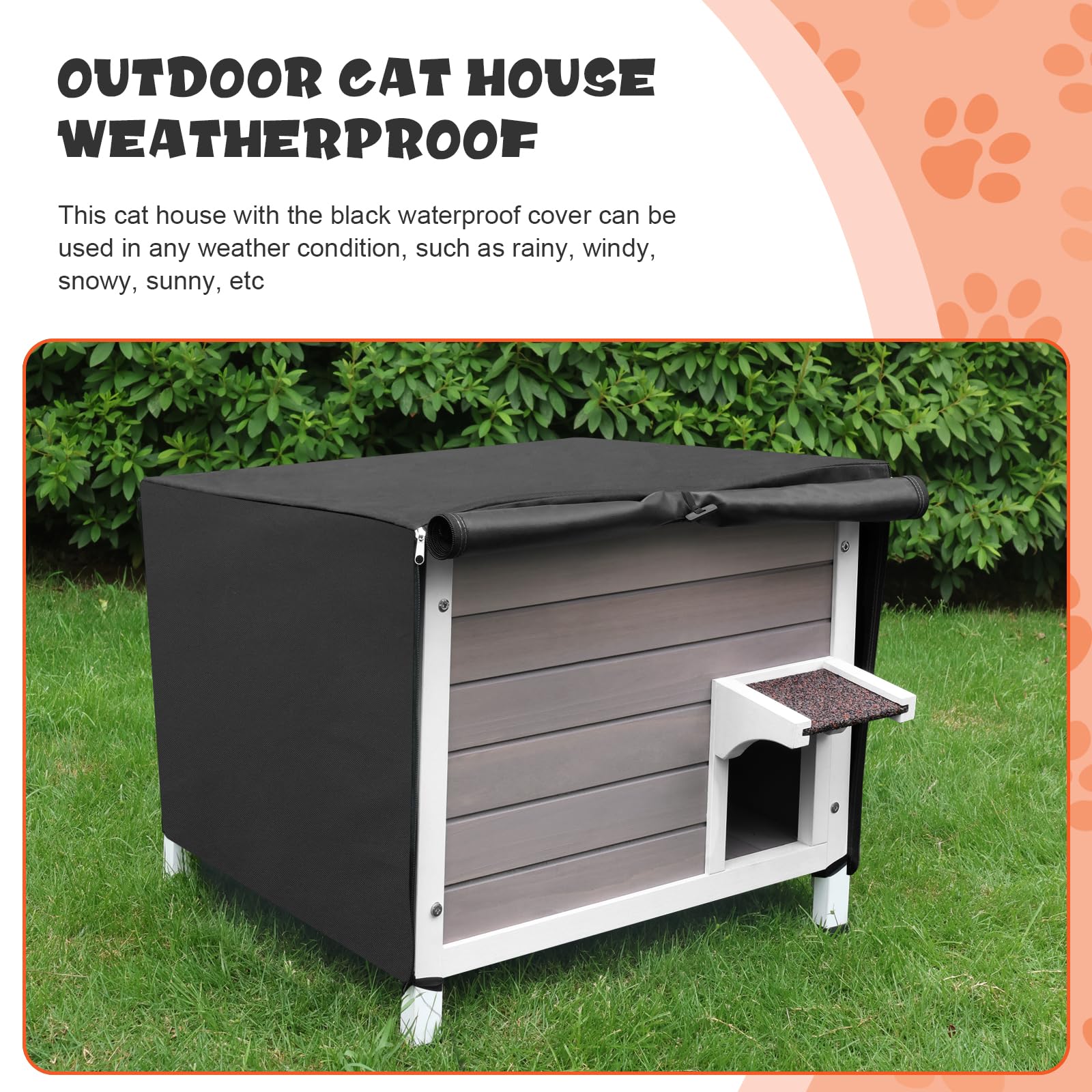 Rockever Outdoor Cat House, 100% Insulated Cat House for Outdoor Cats Weatherproof Feral cat House for All-Round Foam Layers Filling (Grey-with Cover, L)