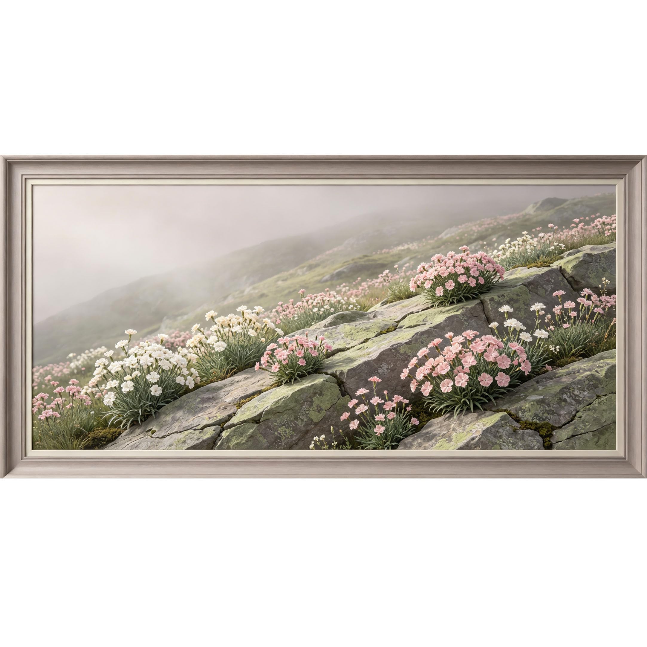 Agglomerix 3D Framed Wall Art Alpine Dianthus Botanical Mountain Landscape Rock Texture Large Size SelfAdhesive Removable Wall Decor Prints Artwork for Living Room Bedroom Office