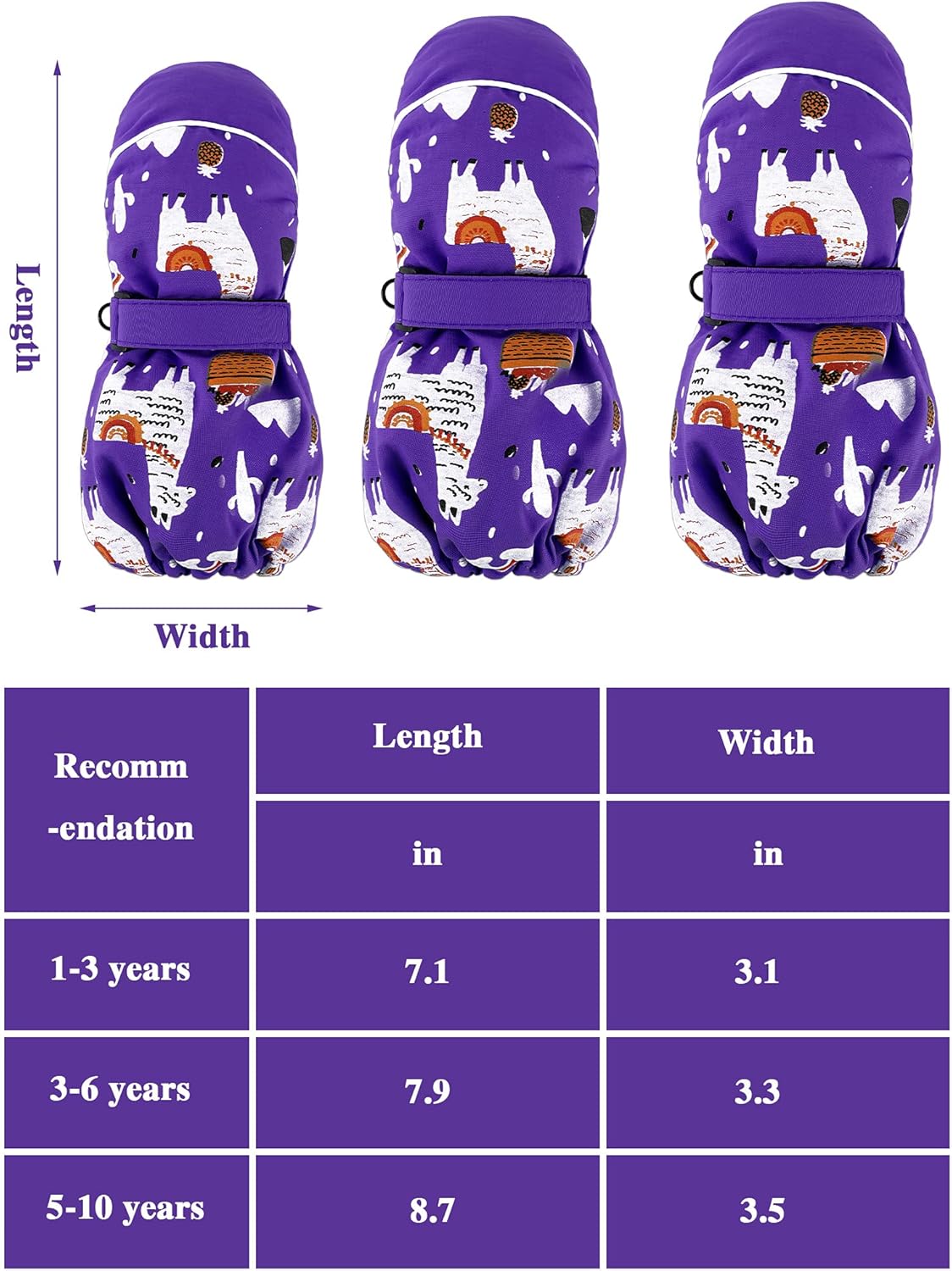 Kids Waterproof Mittens Gloves Winter Snow Ski Warm Mittens Glove for Boys Girls Toddler Outdoor Activities (Purple, Green, Peacock Blue,3-6 Years) : Clothing, Shoes & Jewelry