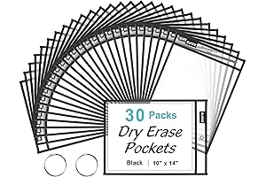 SUNEE Reusable Write & Wipe Dry Erase Pocket Sleeve 30-Pack- 10x14 Inch