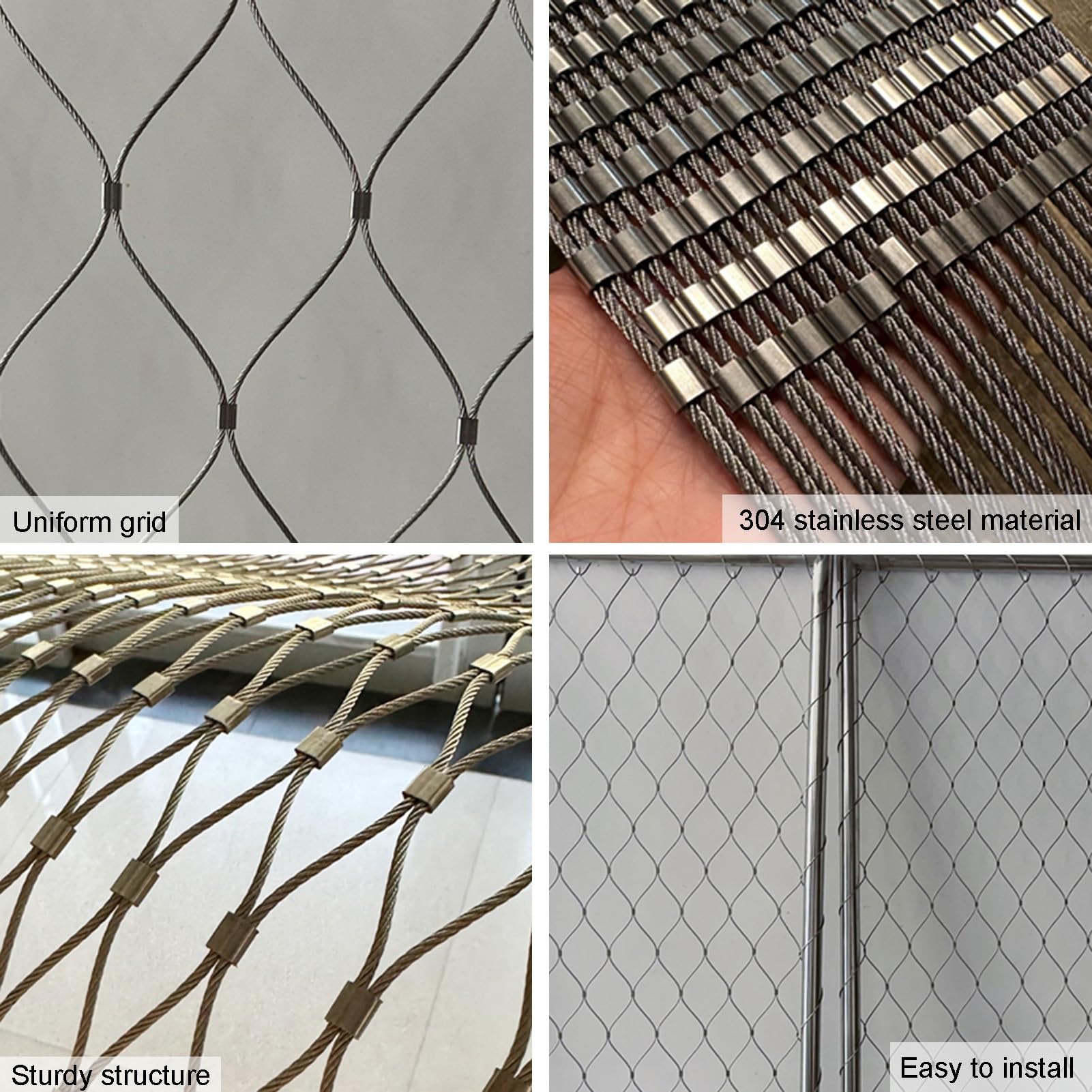 Alambre Espino Galvanizado Red de cuerda de acero inoxidable 304, valla decorativa de límites cortable, malla de seguridad antirrobo y anticaída para jardín de campo de fútbol, espacio entre orificio
