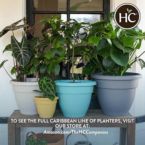 Miniatura 6 de The HC Companies Maceta caribeña de 14 pulgadas, maceta de plástico ligera para interiores y exteriores, para hierbas y flores, piedra de cabaña