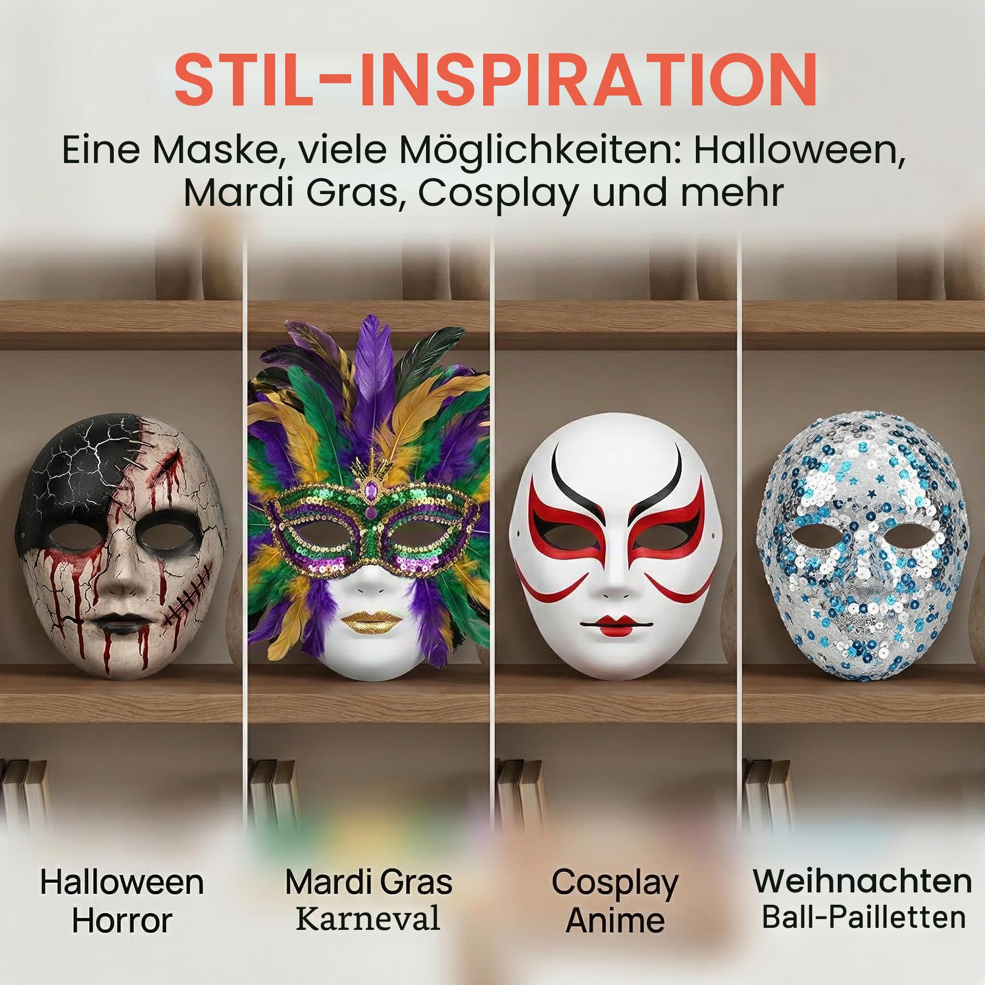 WUWEOT 40 Pack DIY Vollgesichtsmasken, 2 Größen bemalbare weiße einfarbige Masken, Papiermasken für Cosplay Halloween Fasching Maskerade Tanzparty, Blanko Kostüm Masken
