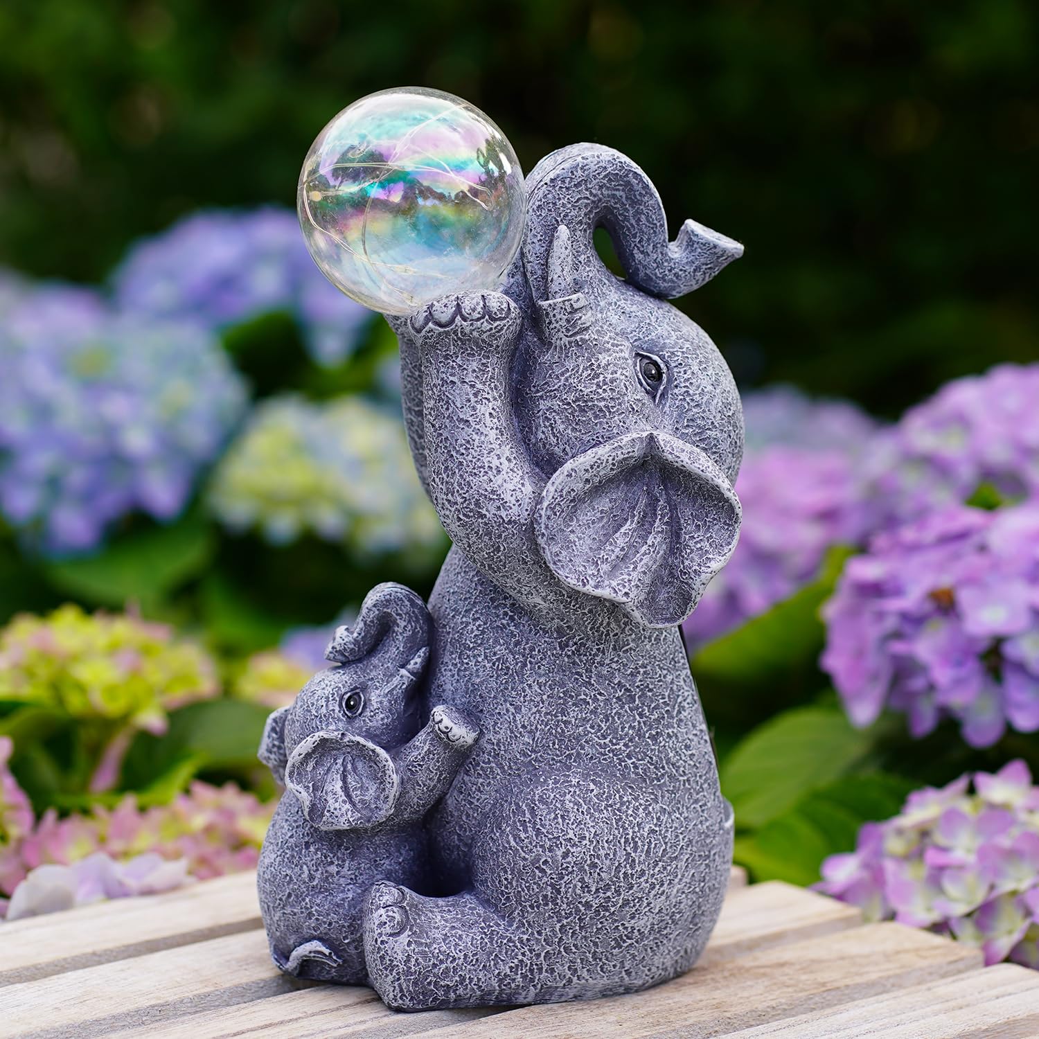 Statue solari da giardino a forma di elefante, luci con sfera a bolle solari, per esterni, cortile, decorazione da giardino, regalo unico per l'inaugurazione della casa per mamma, donne
