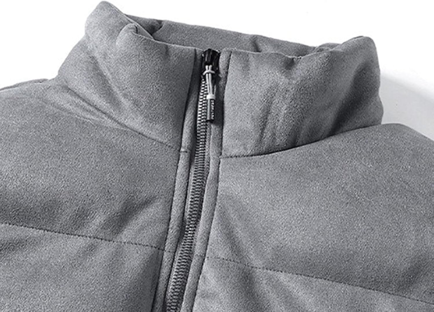 JEKE-DG Men's Suede Casual Thicken Puffer Jacket Stand Collar Zip Up Solid Down Coats Winter Insulated Quilted Coat