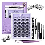 B&Q Wispy Lash Clusters Kit B31, DIY Lash Extension Kit 156PCS Eyelash Extension Kit, Soft Natural Lash Clusters 8-18MIX D Curl Lash cluster, Thin Black Band Cluster Eyelash Extensions (B31 Set)