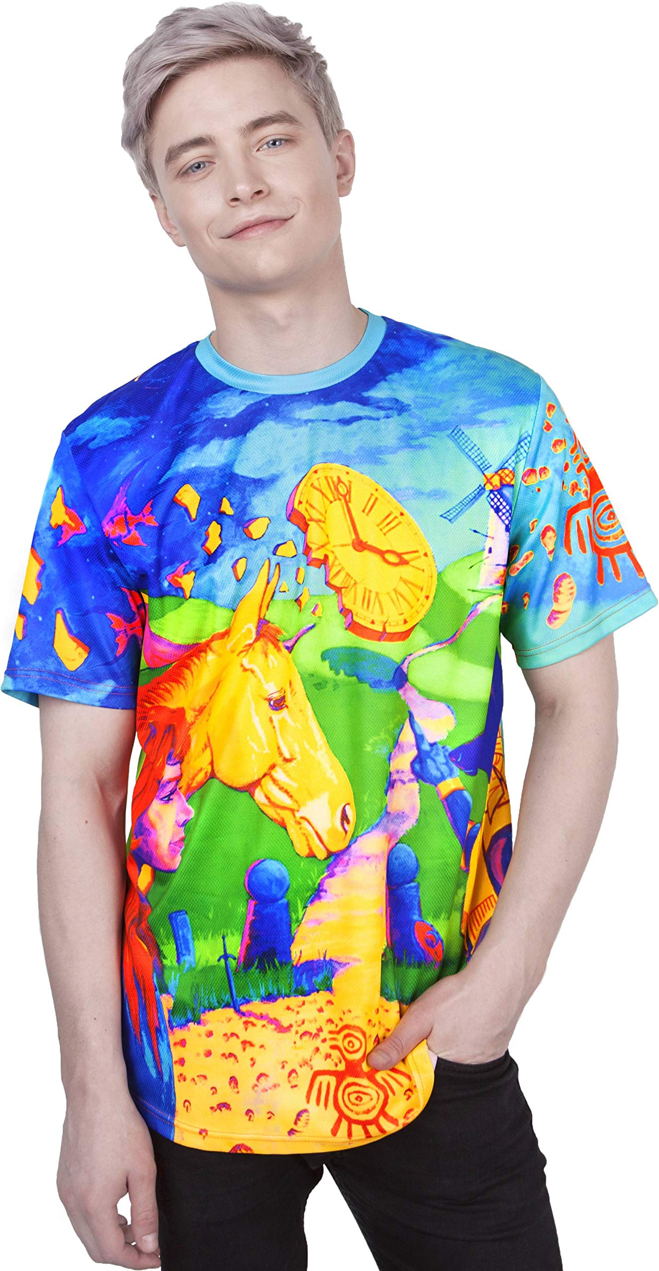 aofmokaUltraviolet Fluorescent Handmade Art Neon Blacklight Reactive Print T-Shirt