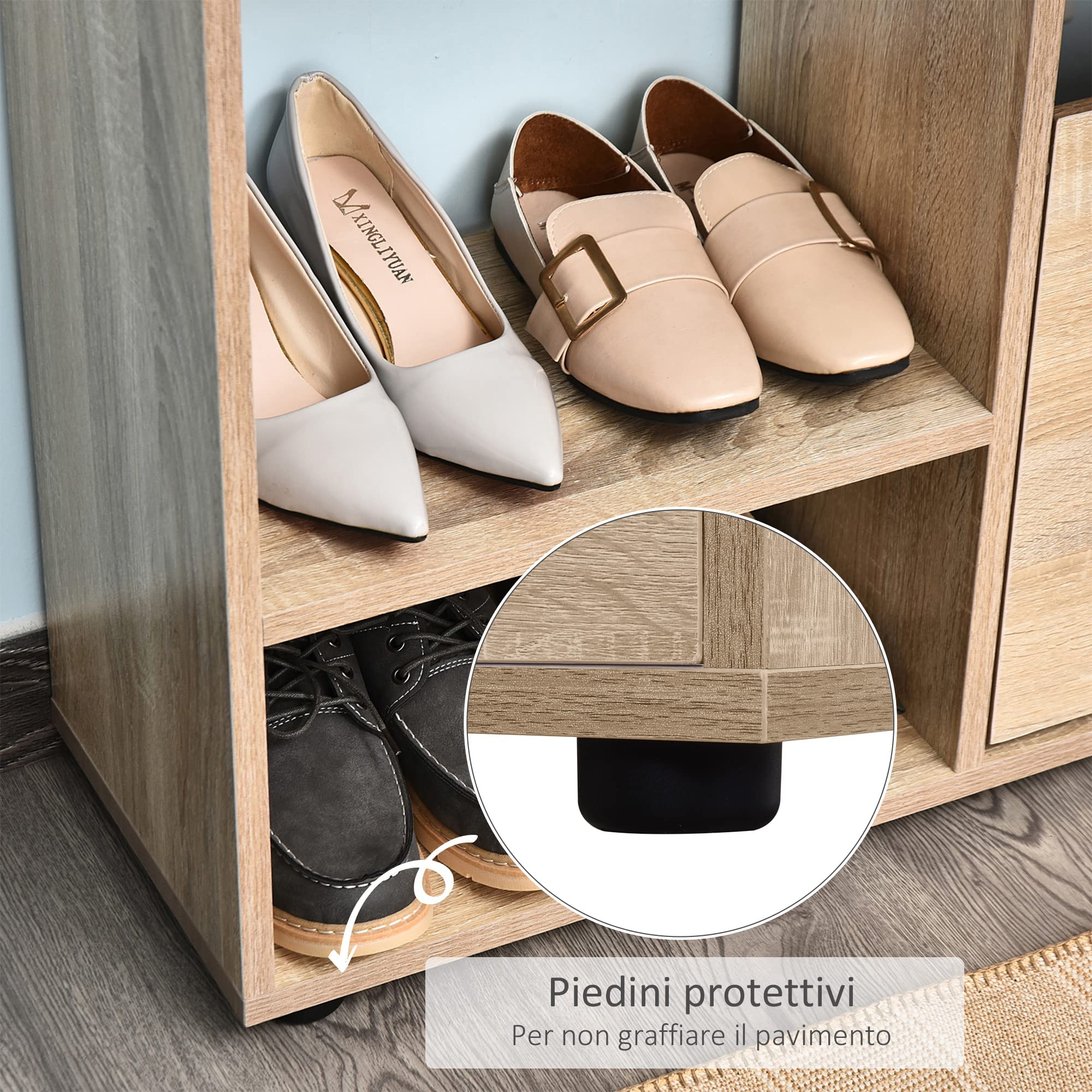 HOMCOM Scarpiera Portascarpe Design Moderno Elegante Salvaspazio 20 paia da Ingresso in Legno 101,5 x 25,5 x 98 cm