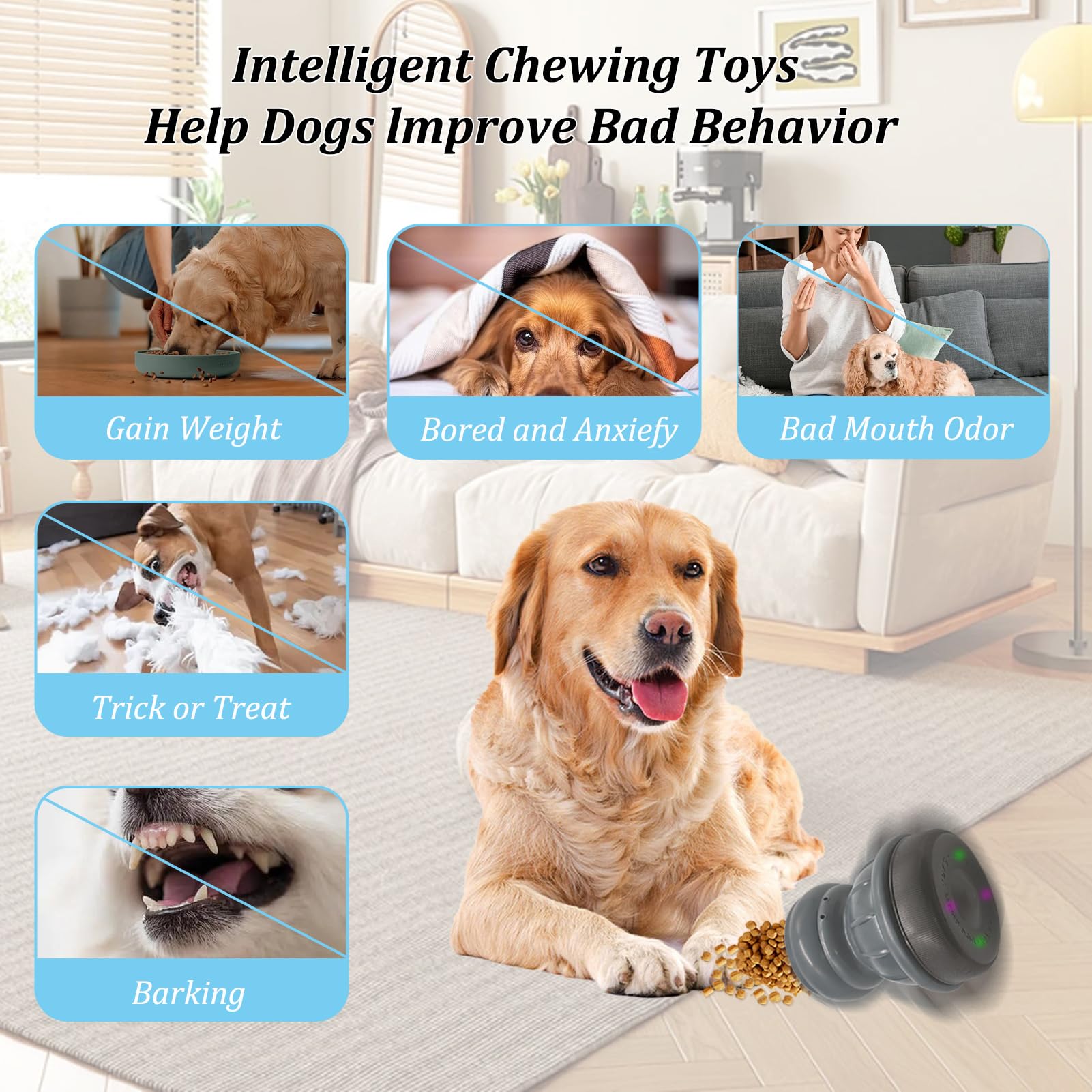 Jouet interactif intelligent à mâcher pour chien avec technologie de pause automatique ABS jouets à mâcher pour chiens, distributeur de friandises pour mâcheurs agressifs pour chiens de petite