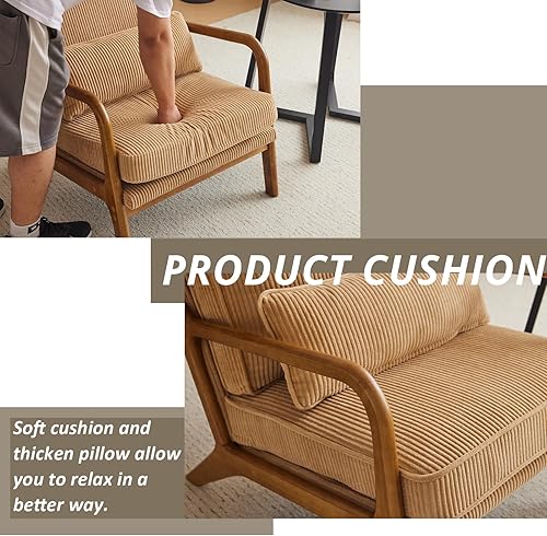Miniatura 143 de Karl home Silla decorativa moderna de mediados de siglo con almohada, silla tapizada de tela bronceadora, con brazo de salón con marco de madera