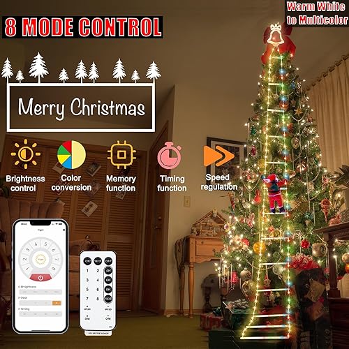 Miniatura 4 de Escalera de Navidad inteligente de 10 pies con 240 luces LED con Bluetooth y control por aplicación, temporizador de 8 modos para ventana, pared,