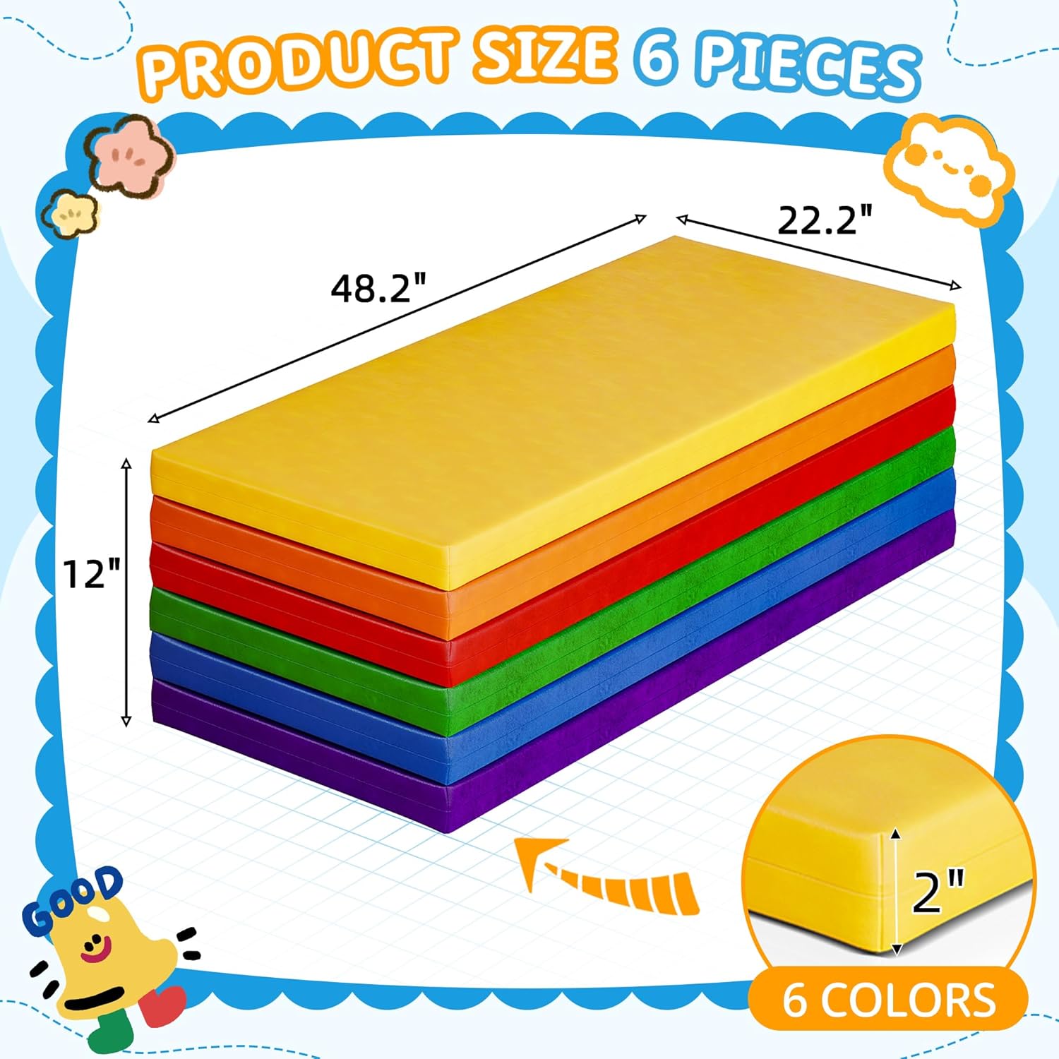 Nap Mats, 6Pcs Toddler Nap Rest Mats for Daycare Preschool, Kids Rest Mat 2 Inch Suitable for Girls Boys, Toddler Portable Bed Great for Travel and Home