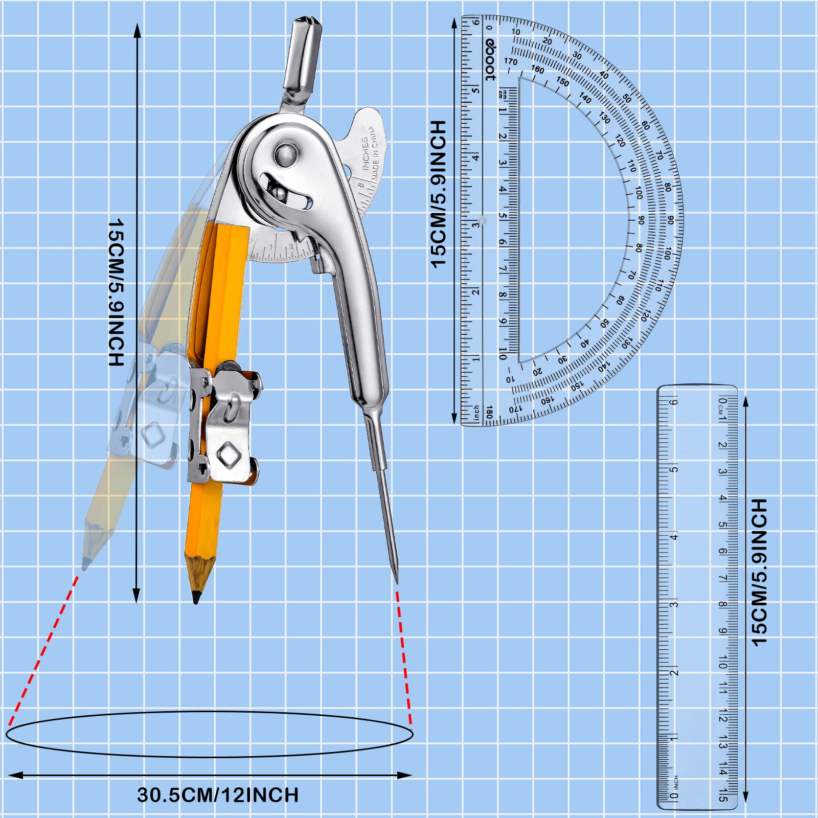 Scale Ruler Stationary Maths Set RODMAIE Metal Architect Scale Ruler Set 4 PCS Technical ...