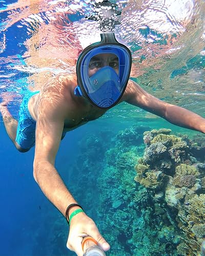 Miniatura 2 de QingSong Máscara de esnórquel de cara completa para adultos, equipo de esnórquel con soporte para cámara, juego de esnórquel con vista panorámica de