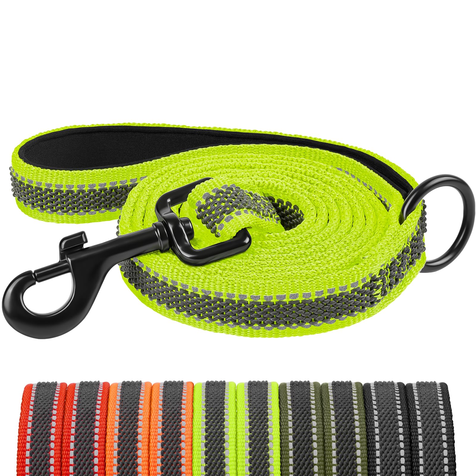 X XBEN Guinzaglio per Cani, 20MM-1,5M Guinzaglio Riflettente Resistente con Manico Imbottito, Guinzaglio Addestramento per per Cuccioli, Piccoli, Medi e Grandi, Con Fili di Gomma Morbida, Verde