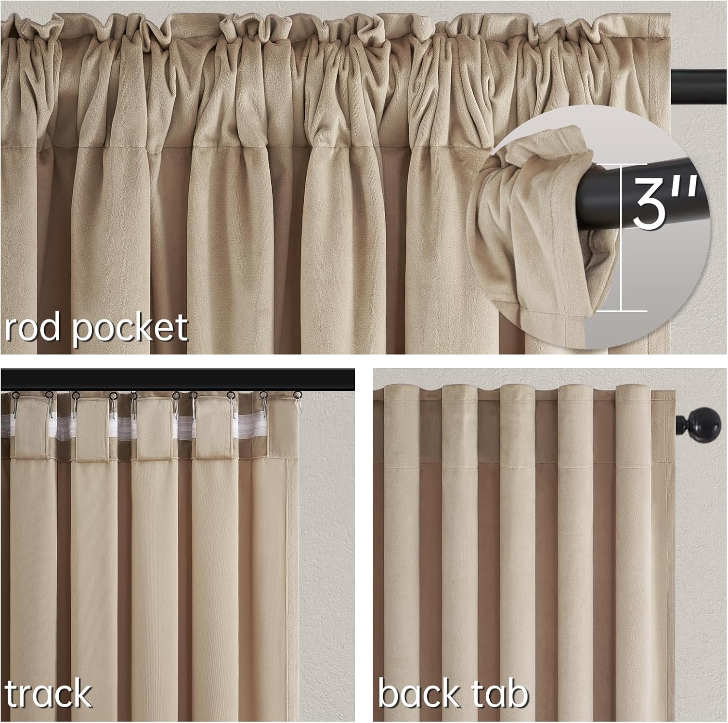 Topfinel Camel 96 Inches Long Velvet Curtains for Living Room Bedroom Beige Neutral Elegant Luxury Room Darkening Blackout Privacy Window Curtains 2 Panels with Hooks for Track,Home Decor,52" Wx96 L. image 4
