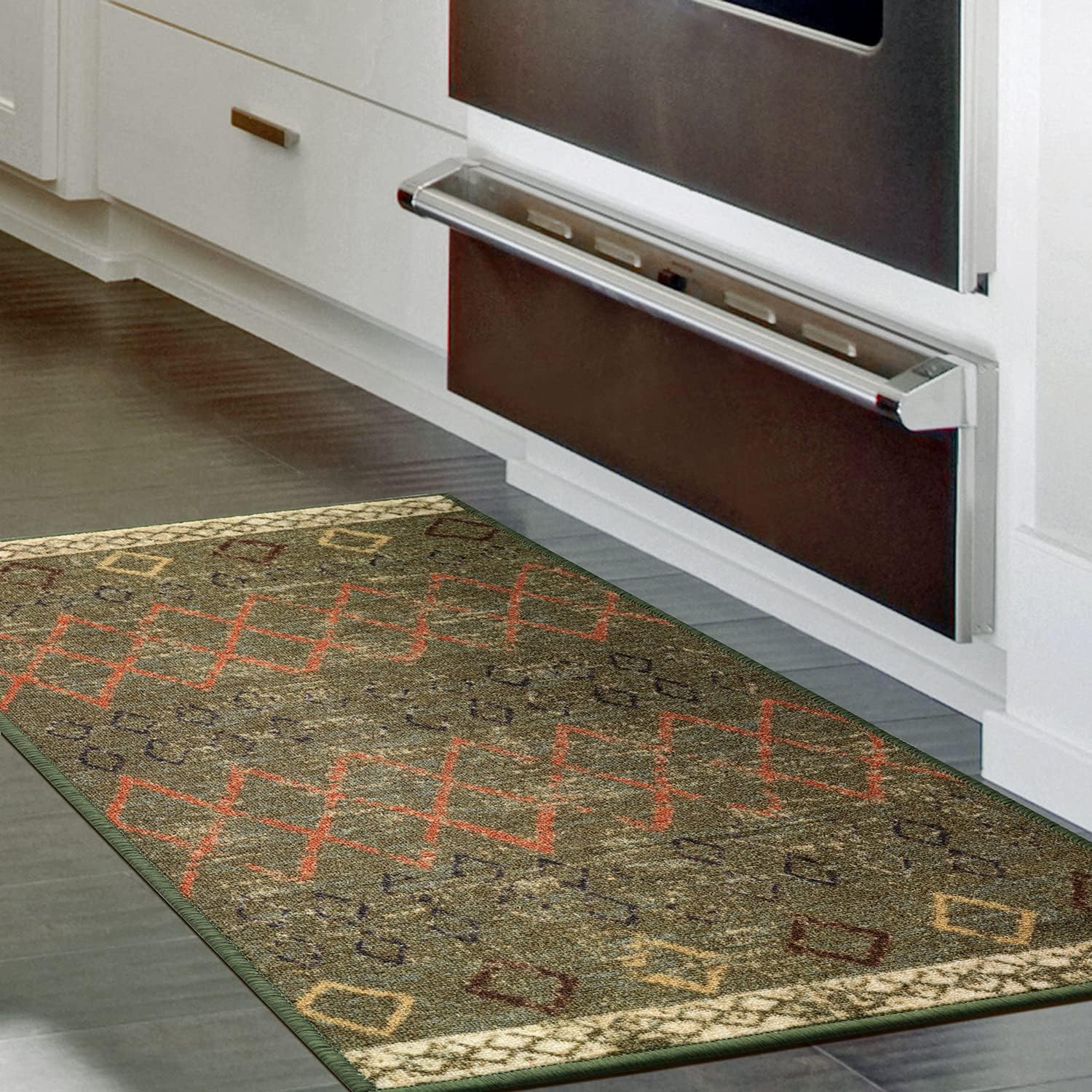 Antep Rugs Alfombras Non-Skid (Non-Slip) 2x3 Rubber Back Bohemian Distressed Moroccan Boho Low Pile Profile Indoor Area Rug (Green, 2' x 3')