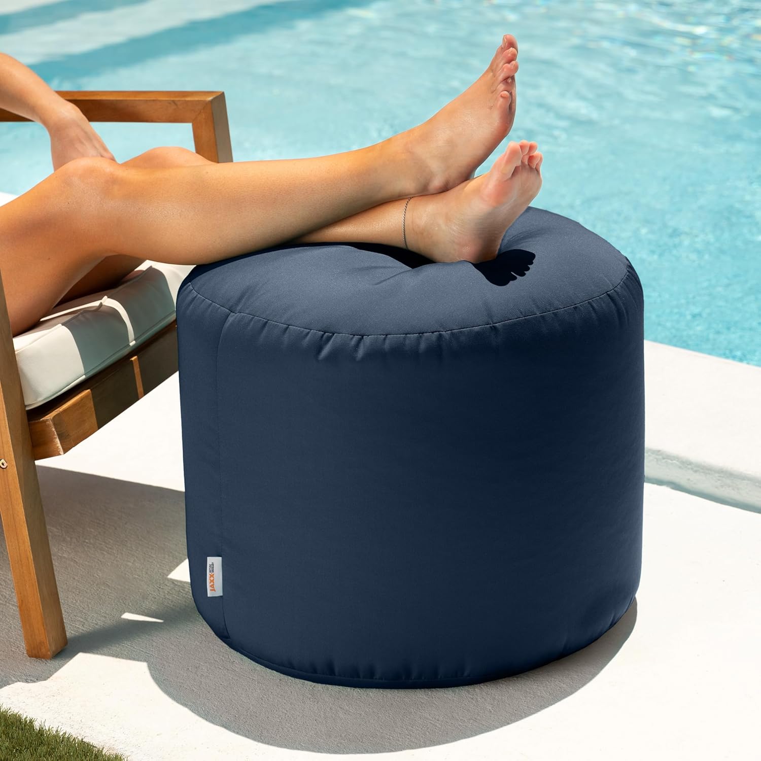 Jaxx Spring Indoor/Outdoor Bean Bag Pouf Ottoman, Navy