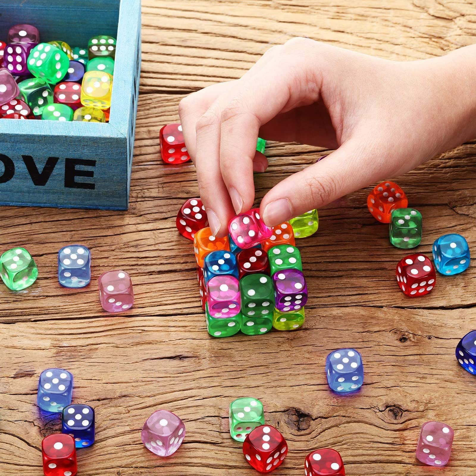 100 sztuk sześciostronnych kostek, D6 Dice, 10 kolorów, 14 mm, akrylowe, okrągłe kostki narożne, zestaw do tenisa, farkle, Yahtzee, Bunco lub matematyki edukacyjnej
