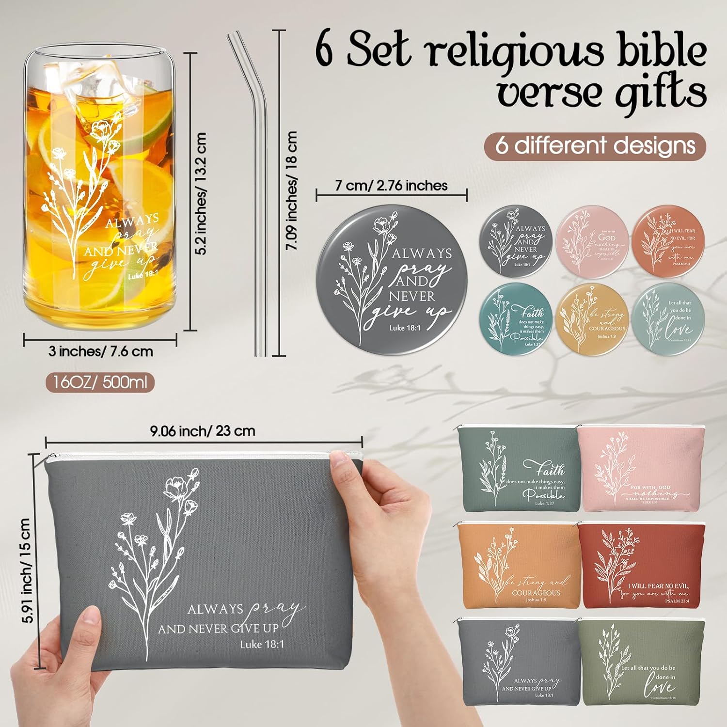 Fumete 6 Set Christian Gifts for Women Bulk Religious Makeup Bag Bible Verse Glass Cup Mini Christian Compact Mirror Regalos Cristianos for Mothers Day Birthday Graduation Church Gifts (Bright Colors) - Image 2