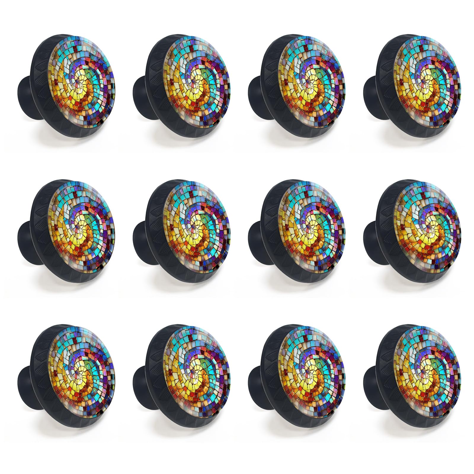 Lot de 12 boutons de placard en verre teinté en spirale pour