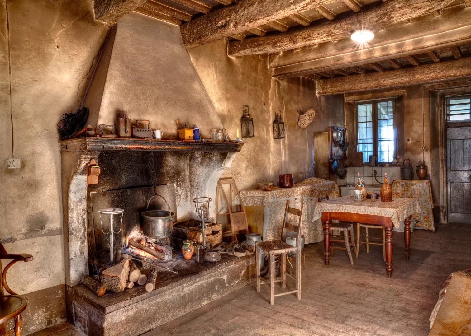 BELECO 3x2.5m Sfondo Cucina Antica Rustica, Fattoria, Camino, Sala Pranzo, Western, Tema Campagna, Accessori.