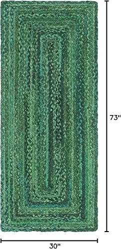 Miniatura 2 de Unique Loom Alfombra trenzada de la colección Chindi, capa (2 pies 6 pulgadas x 6 pies 1 pulgada, verdeverde cazador)