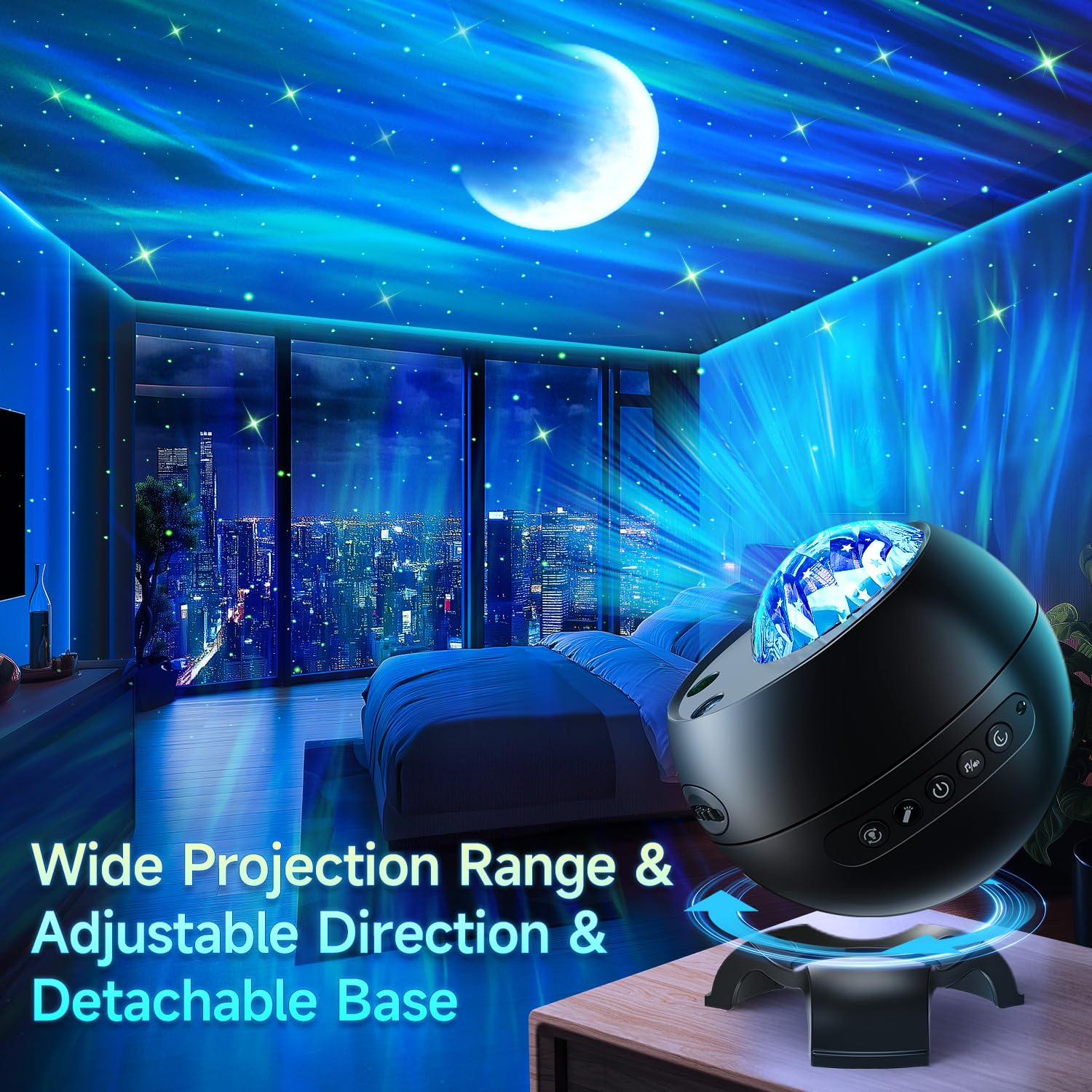 Projektor światła północnego, 300+tryby i 5 filmów Aurora, projektor światła 15 białego szumu i projektor galaktyki Bluetooth do sypialni, projektor gwiazd księżycowych, projektor światła