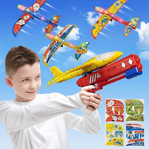 Protado Paquete de 3 lanzadores de avión LED 2 modos de vuelo juguete de catapulta planeador de espuma para niños juguetes voladores para deportes
