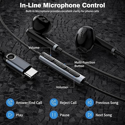 Miniatura 2 de Auriculares USB C con cable para iPhone 16 Pro Max iPad Samsung Galaxy Z Flip Fold 6 S24 Ultra S24 Plus Note 20 Tipo C Auricular Micrófono estéreo