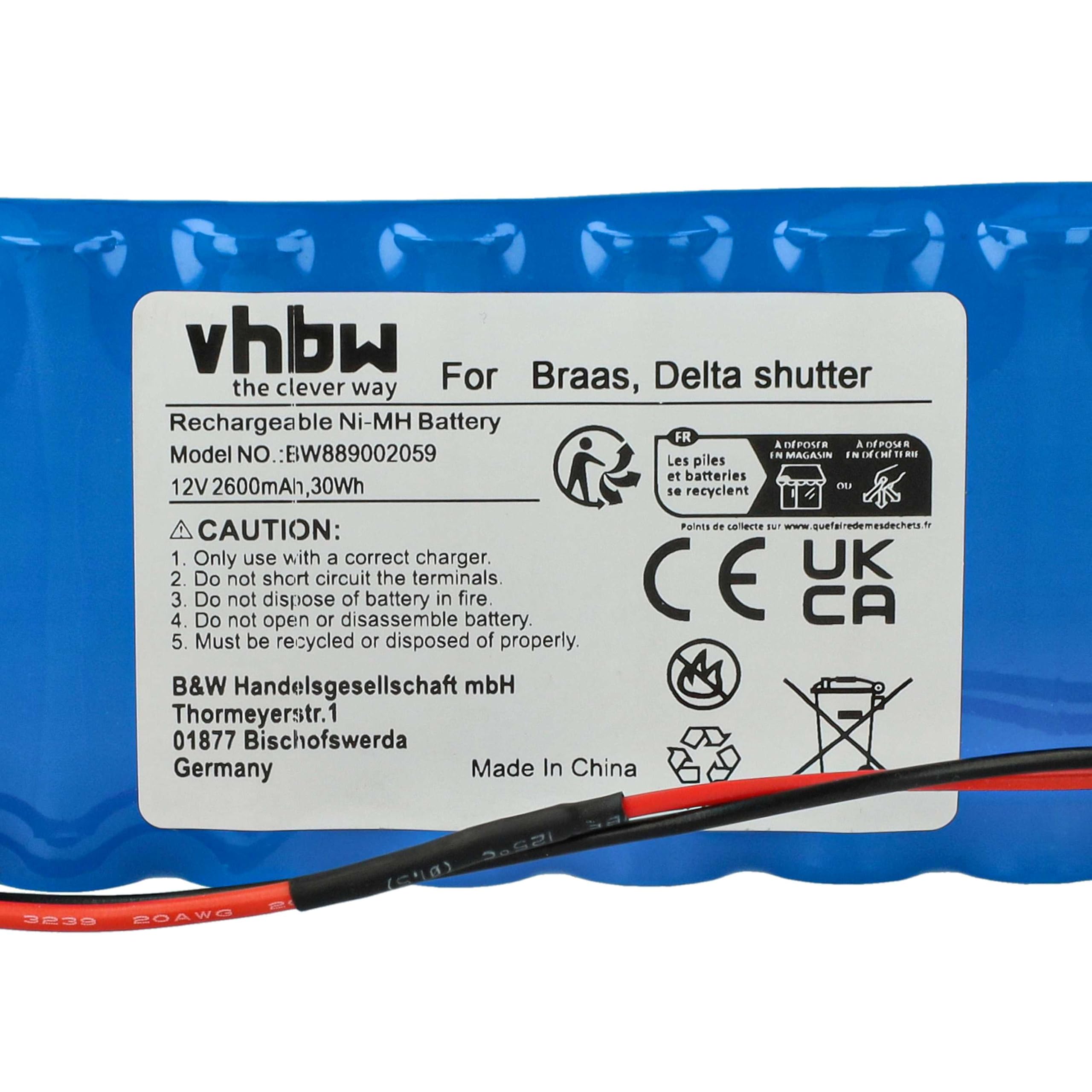 vhbw Batterie Compatible avec Braas motorisation de volet, Porte, Portail (2600mAh, 12V, NiMH)