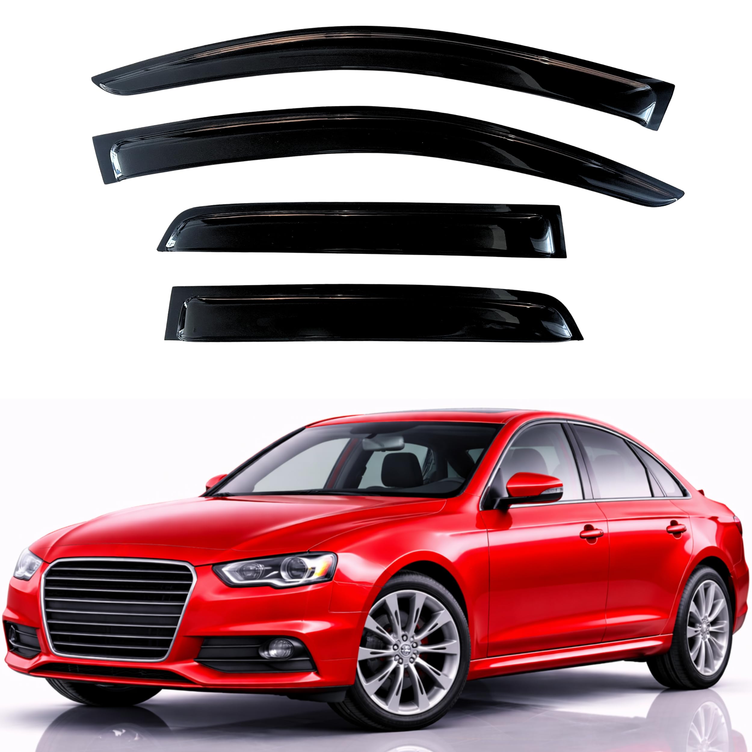 KPY Rain Guards Fit for 2009-2016 Audi A4 Sedan, Out-Channel Window Visors Vent Wind Deflectors 4PC, Car Accessories for 09-16 Audi A4 (Sedan Only)