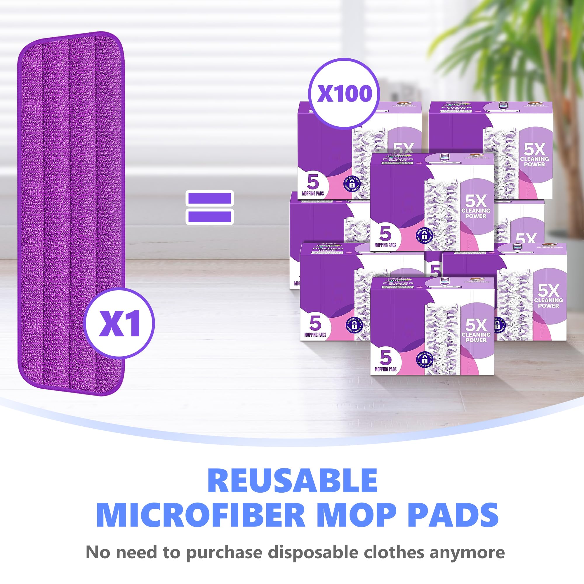 Almohadillas de repuesto reutilizables para fregona compatibles con Swiffer PowerMop, recambios de mopa eléctrica de microfibra, lavables a máquina, almohadillas de repuesto para fregona de madera