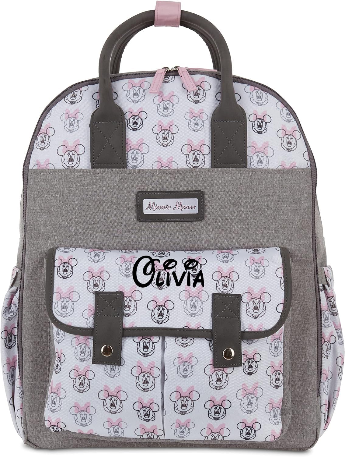 Disney Minnie Mouse Diaper Bag for Girls Personalized Backpack 16 Inch Functional Multi-Pocket for Baby Essentials with Matching Changing Pad