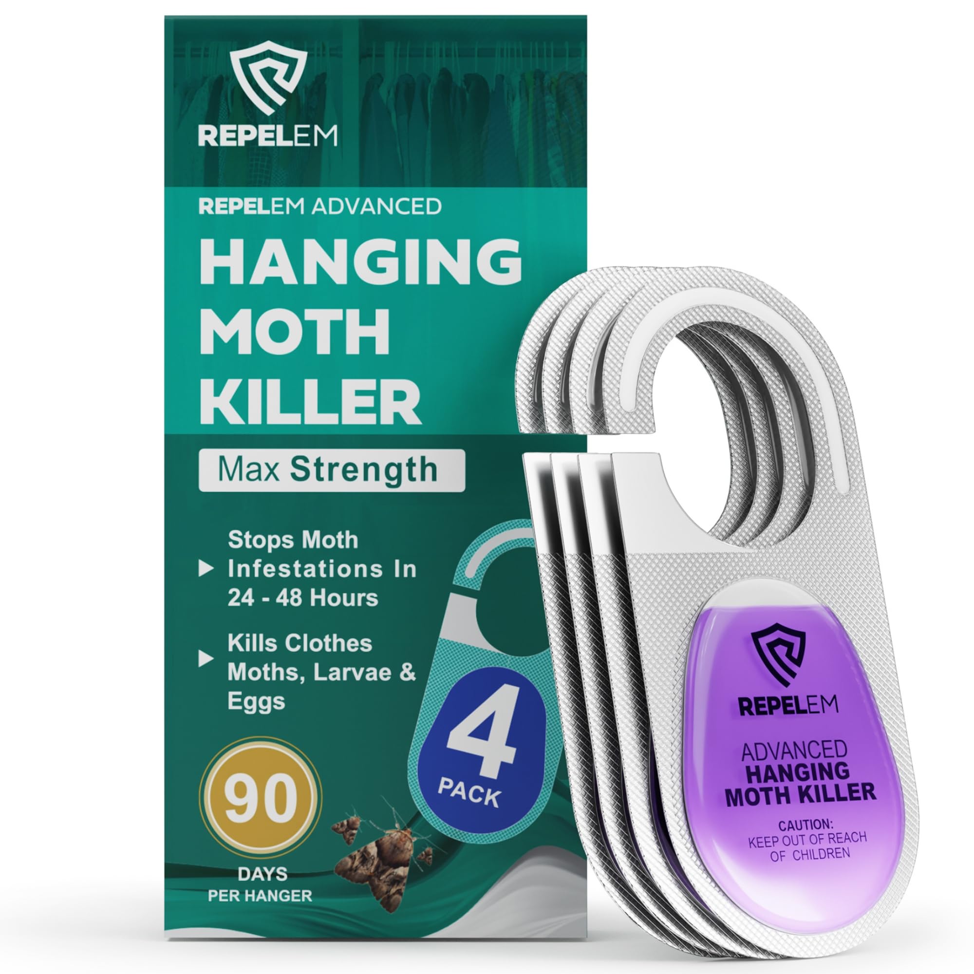 REPELEM Hanging Moth Killer for Wardrobes - Repellent, Drawers, 4 Pack